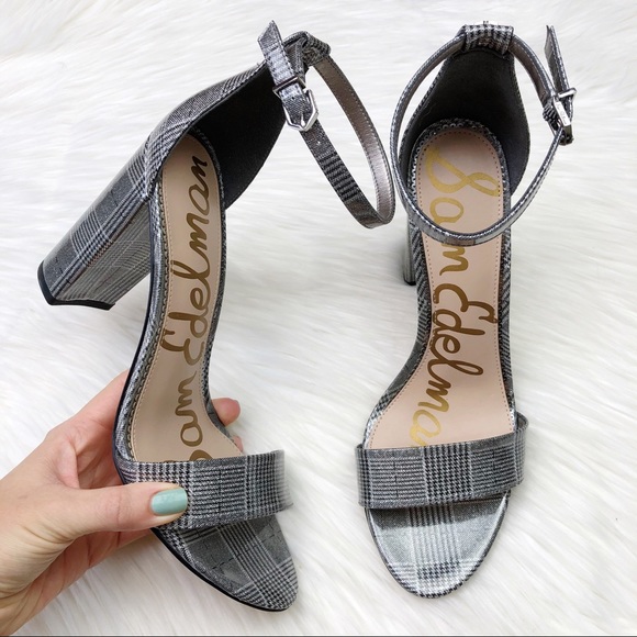 New Sam Edelman Yaro Heels in Pewter Plaid - Picture 2 of 14
